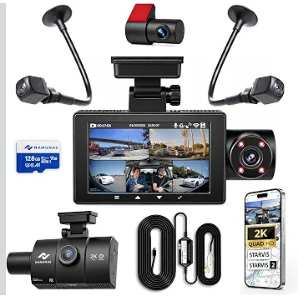 Namunas N5 5-Channel 360 2K Dash Cam with Side Views & 128GB Card